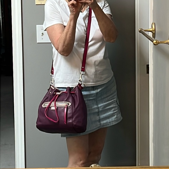 Coach Y2K Purple Pink Leather Crossbody Shoulderbag Drawstring Hobo Avery Boho - Picture 2 of 14